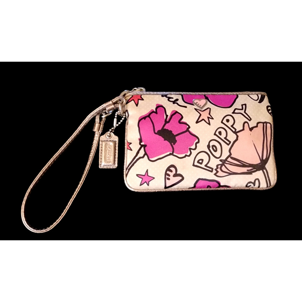 Limited Edition COACH Poppy Kyra Pop Art Wristlet Pink Floral / Metallic Accents